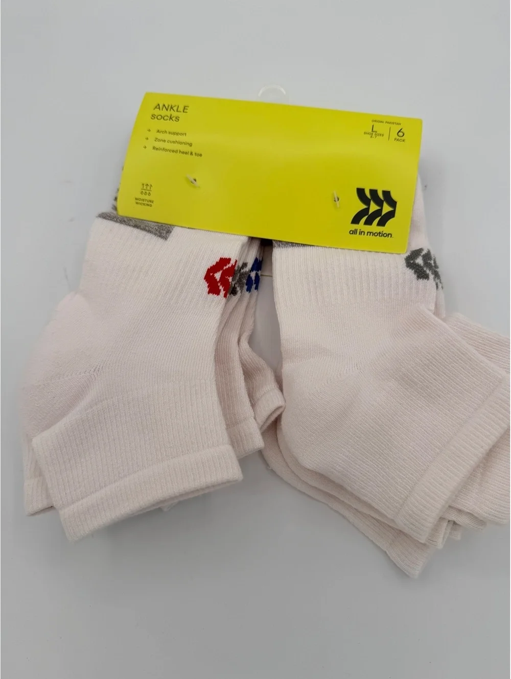 All in Motion Ankle Socks 6-Pack Size Large Shoe Size 3-7